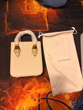 Zornna Cream Leather Top-Handle Mini bag with Gold Accents